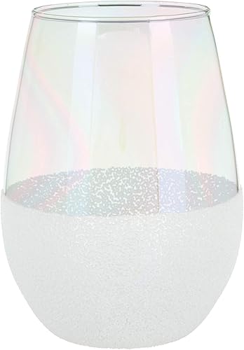 Slant Collections Copa de vino sin tallo, regalo de boda para despedida de soltera, 20 onzas, cuentas blancas