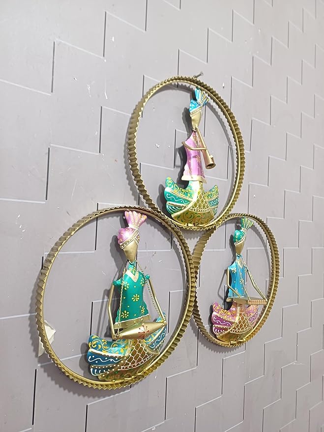 The Handicraft Store, Triple Ringed Rajasthani Musicians Antique Wall Decor (Size - 24 X 25 Inches) 1