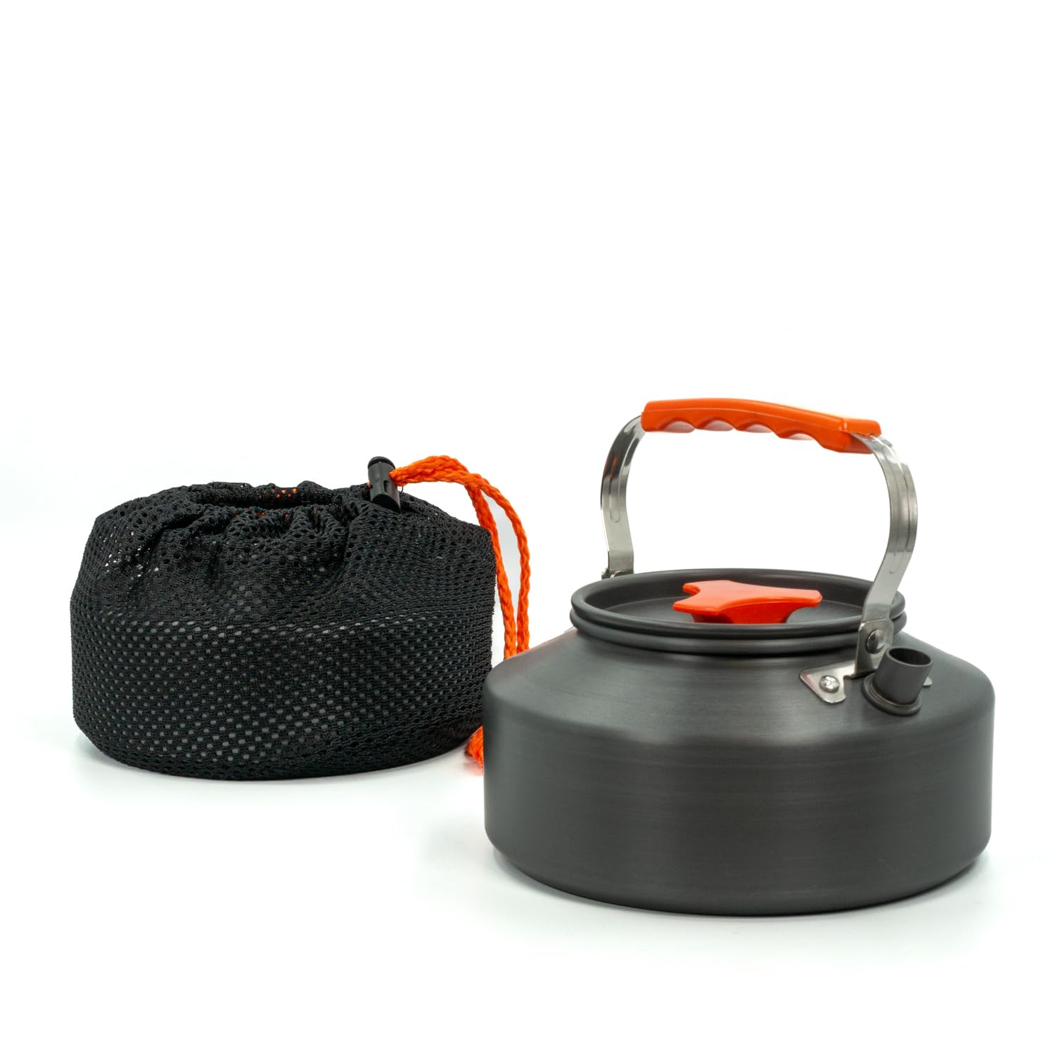 Intirilife Bollitore da campeggio Bollitore da esterno in alluminio Arancione con capacità di 1.1 L - Per far bollire acqua tè caffè o zuppa in campeggio o in viaggio