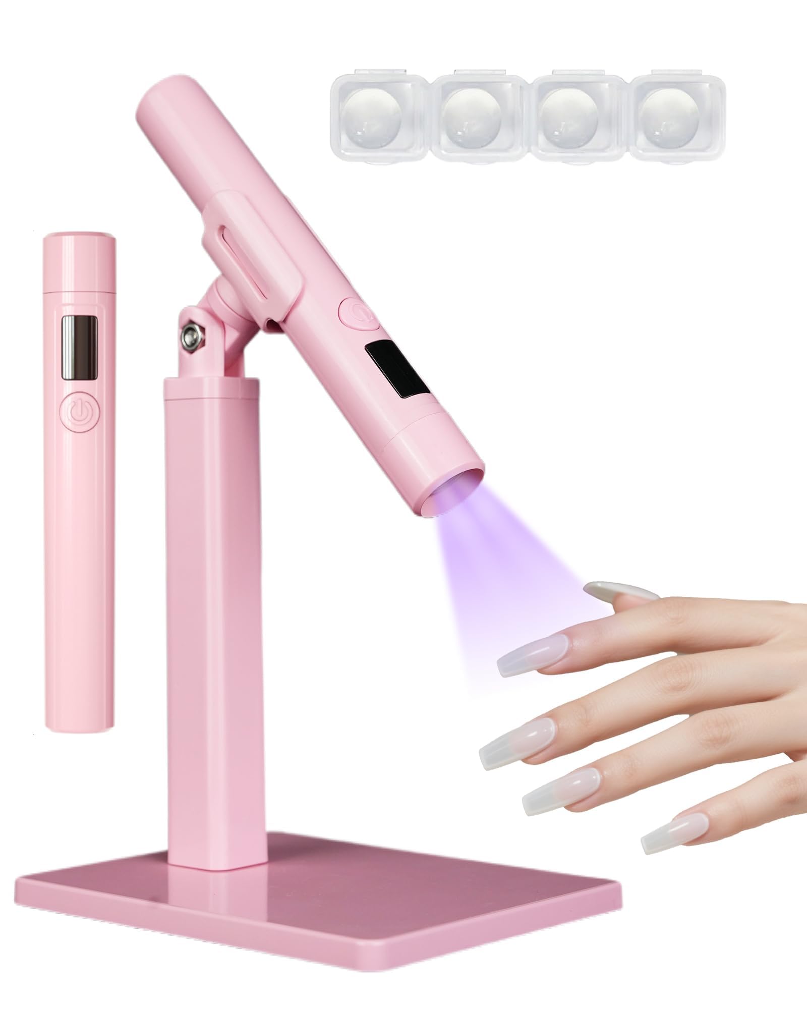 Mini UV Light for Nails，Handheld LED Flash Cure Lamp for Gel X Polish, Portable Uv Pen Light for Single Finger,Nail Curing Lamp with Stand for Starter Salon DIY or Home Manicure (Pink, Mini)