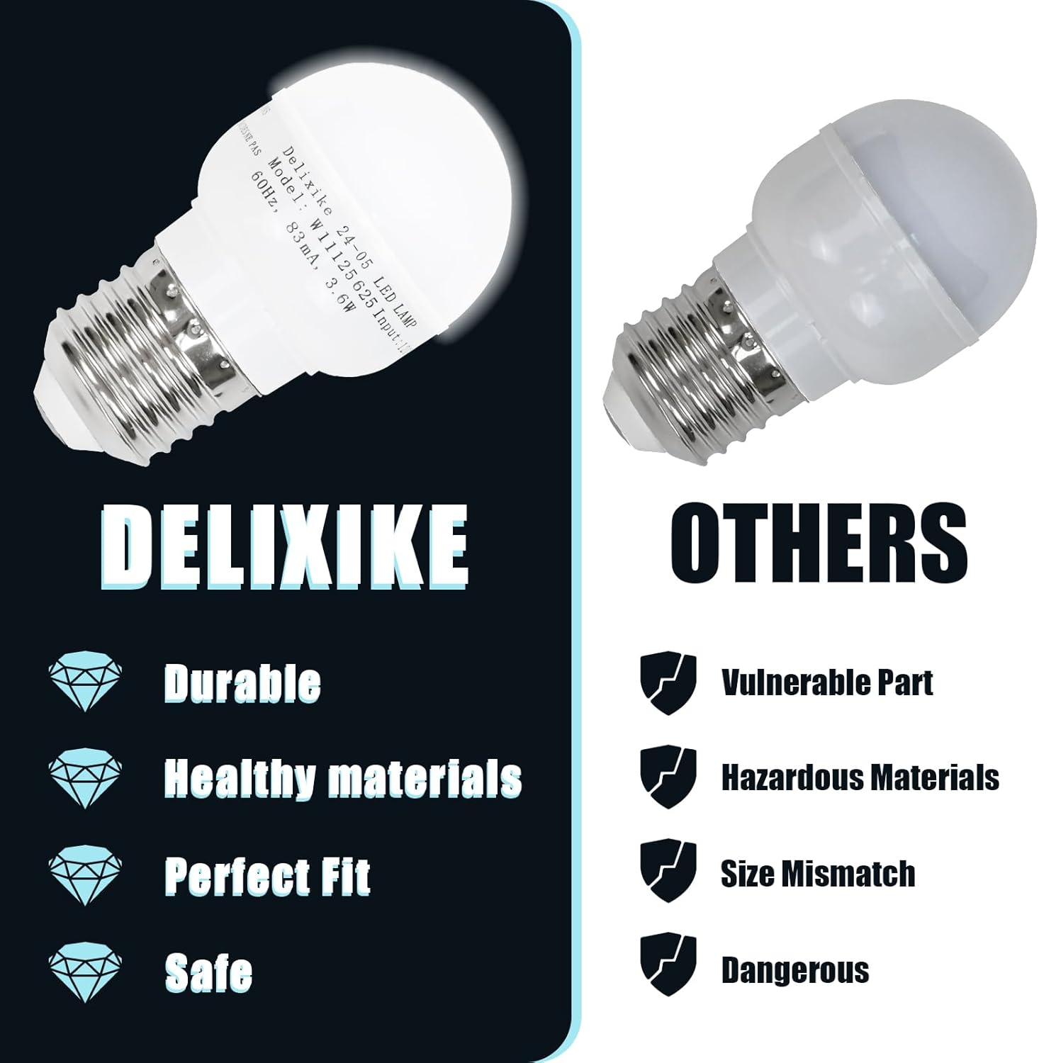 Refrigerator Accessories W11216993 W11125625 for Whirlpool Refrigerator Light Bulb Replacement AP6329125 4813672, PS12349398, W10820003, W11125625. Freezer Light Bulb White,3.6 Watt