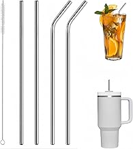 Stainless Steel Straws 4 Pieces Reusable Metal Straws with 1 Cleaning Brush, Metal Straw for Cocktails Ice Milk Tea Milkshakes Ice Coffee (31 cm)