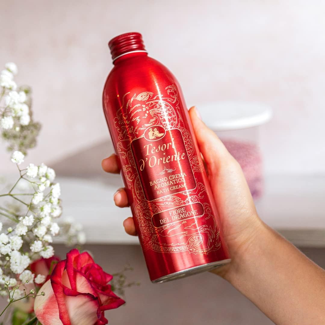 8x Tesori d'Oriente Bagno Crema Fiore del Dragone,Schaumbäder mit Weiße Blumen,Reinigen die Haut und spenden Nährstoffe und Feuchtigkeit,500ml + Beni Culinari Kostenloser Schlüsselanhänger