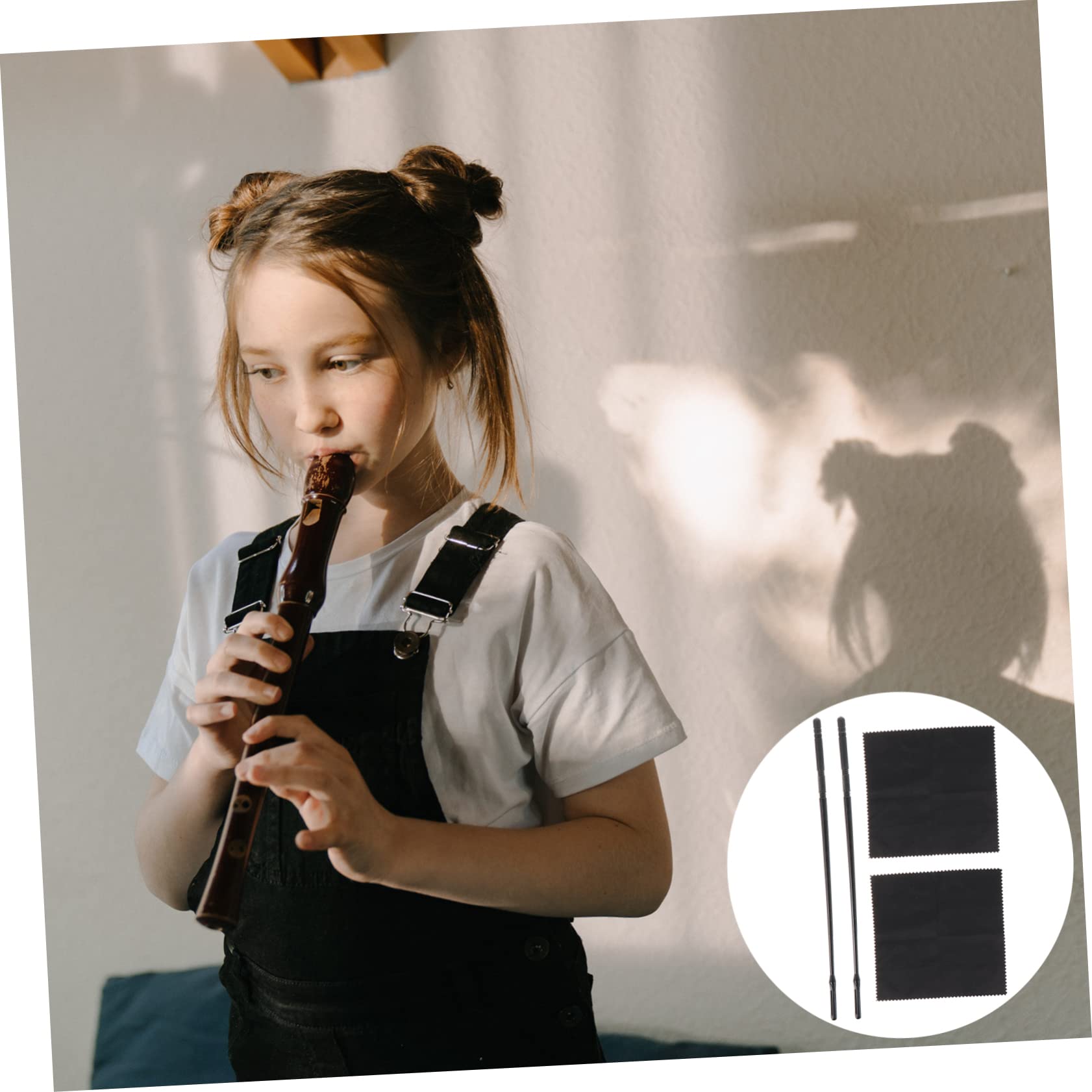 HANABASS 4Pcs Cleaning Rod with Flute Cleaning Cloth Smooth Polished Rod for Reliable Cleaning of Flutes and Piccolos Lightweight and Washable Cleaning Accessories