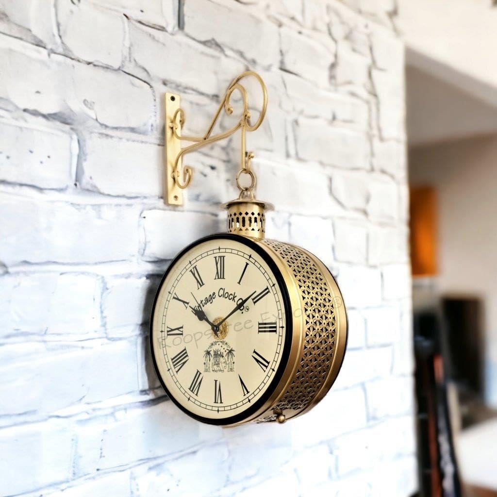 Vintage Clock Handcrafted Double Side Wall Clock 1 Year Warranty