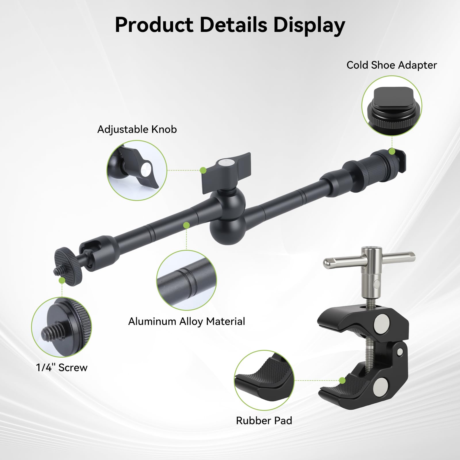 OTraki 11 Zoll Verstellbarer magischer Arm mit Superklemme,Cold Shoe, 1/4" Gewinde, Handy/Action Cam Halterung Adapter,Monitor Halterung mit Kaltschuhhalterung für Blitz/LED-Licht/Mikrofon/Monitor