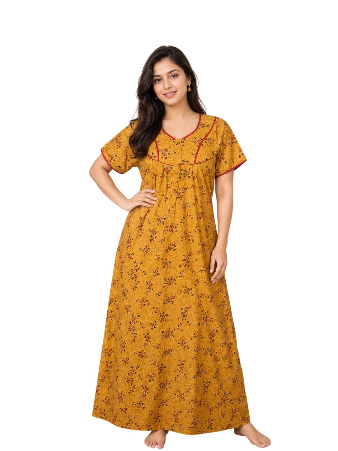 Pure Cotton Nighty for Woman Round Neck Printed Design Gown for Women Nightwear with Pocket | Cotton Nighty for Women Stylish | Maxi for Women Cotton-picture-22