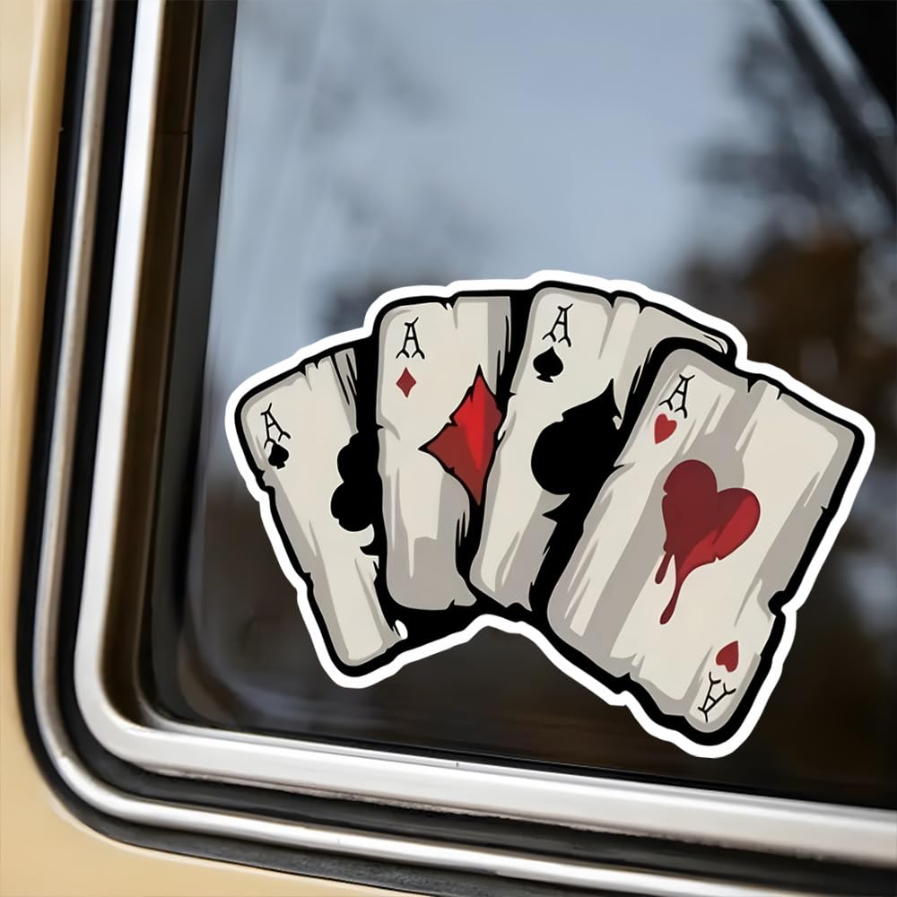 2 adesivi con asso di picche, cuori, club e diamanti, 14 x 9 cm, accessori esterni in vinile impermeabile, adesivi divertenti per auto, camion, moto, pareti, laptop e altro | CZ53