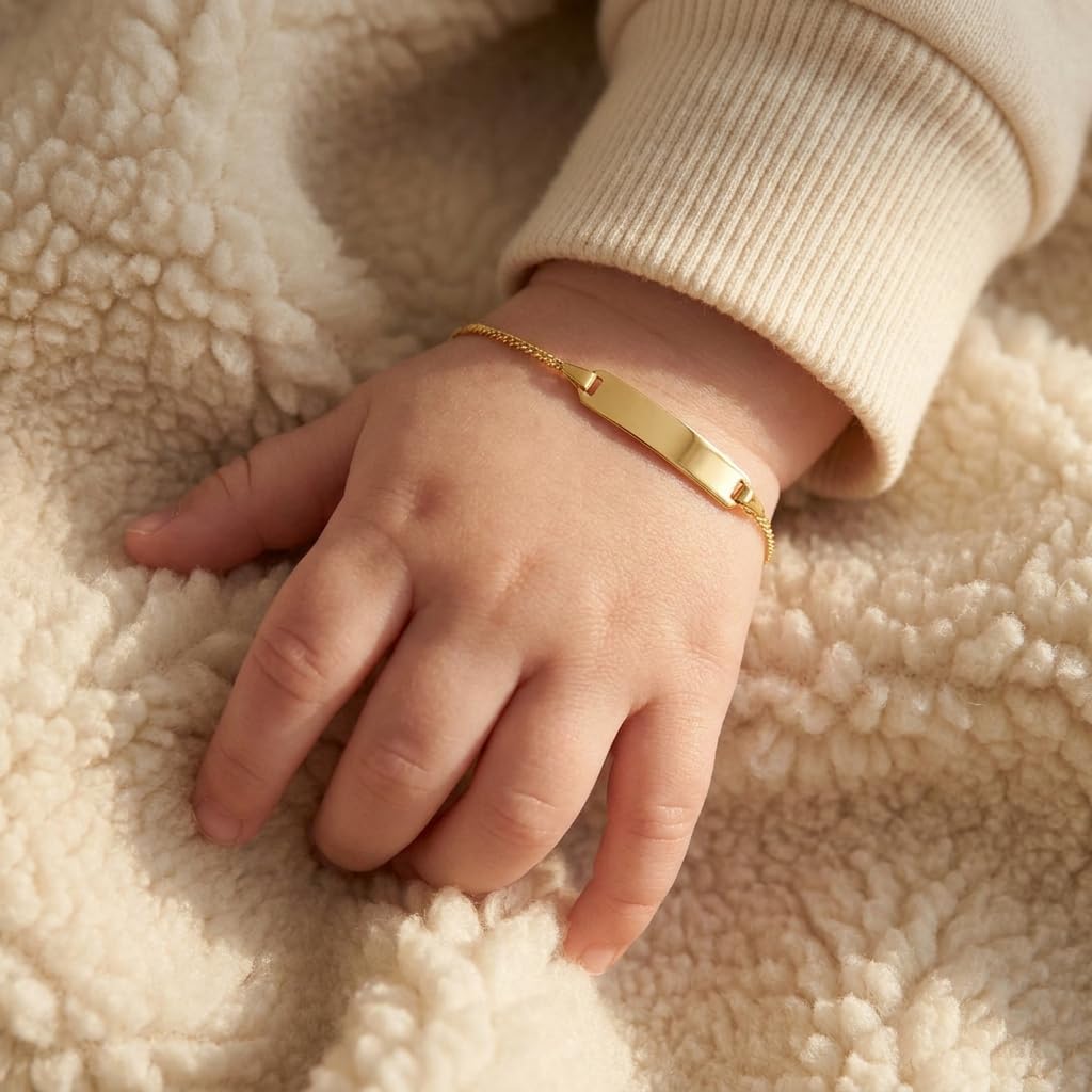 JC Schmuck 333 Gold Baby ID-Armband Kinder Goldarmband 14 cm I Armband mit Gravur Panzerflach Taufarmband Gold Namensarmband I Babyarmband mit Namen I Kinderschmuck made in Germany I 5.56049