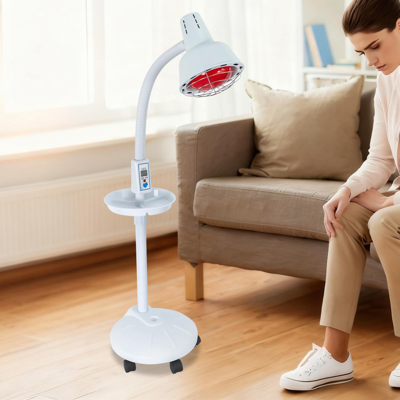 Lampe infrarouge, lampe chauffante infrarouge, lampe à lumière rouge, température réglable et support pour détendre les muscles et soulager la douleur, portable.