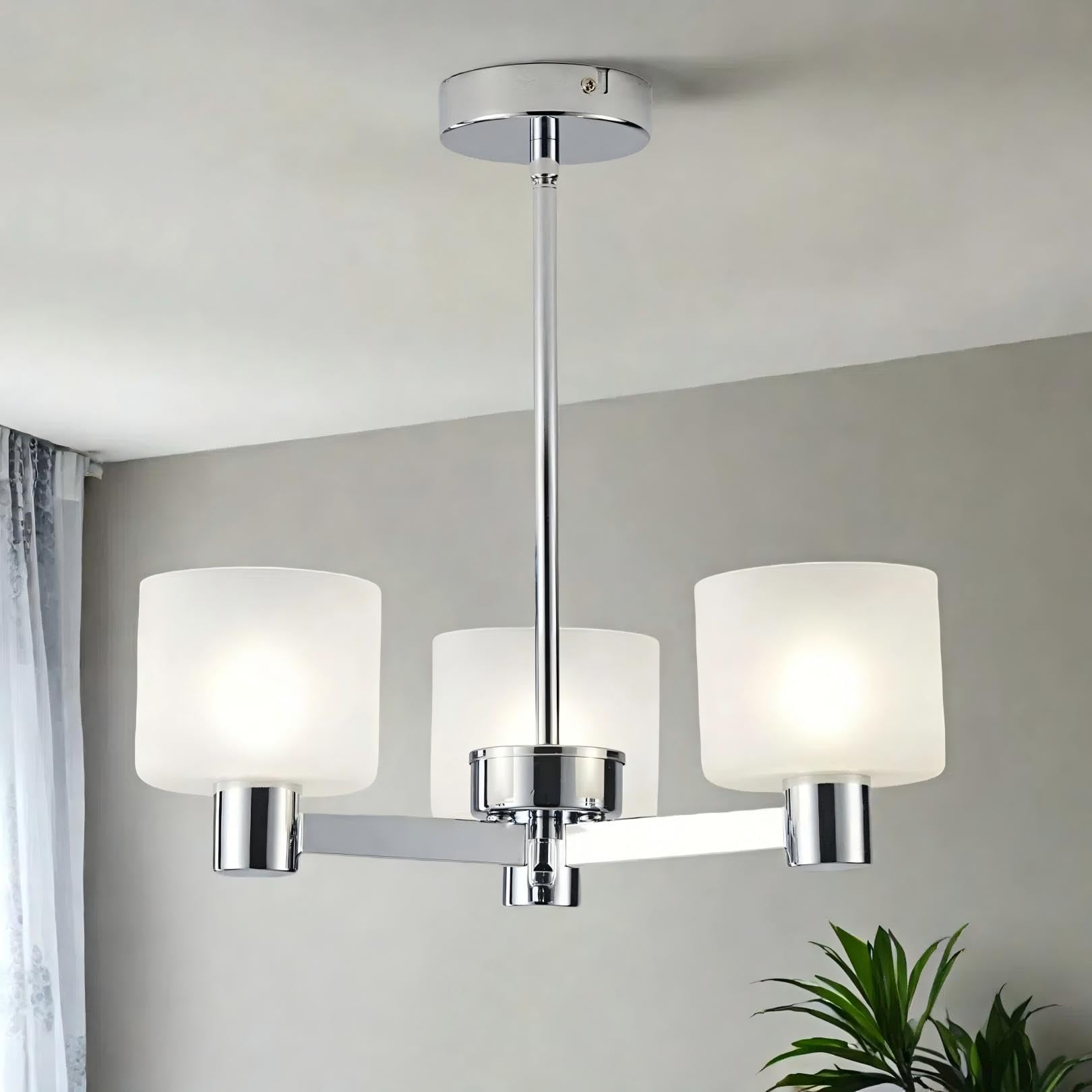 Harper Living 3-Light Chrome & Sand 3 Lights Chandeliers Ceiling Light, Chrome Semi Flush Ceiling Lamp With Sanded Glass Shades, 3Xg9 Modern Ceiling Lighting For Living Room Bedroom Kitchen Hallway Dining Room