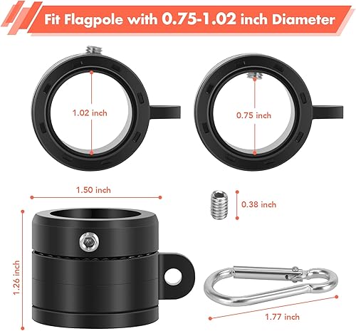 Miniatura 2 de Paquete de 2 anillos de asta de bandera, anillo de montaje de bandera antienvoltura giratorio de 360, kit de asta de bandera giratoria con mosquetón