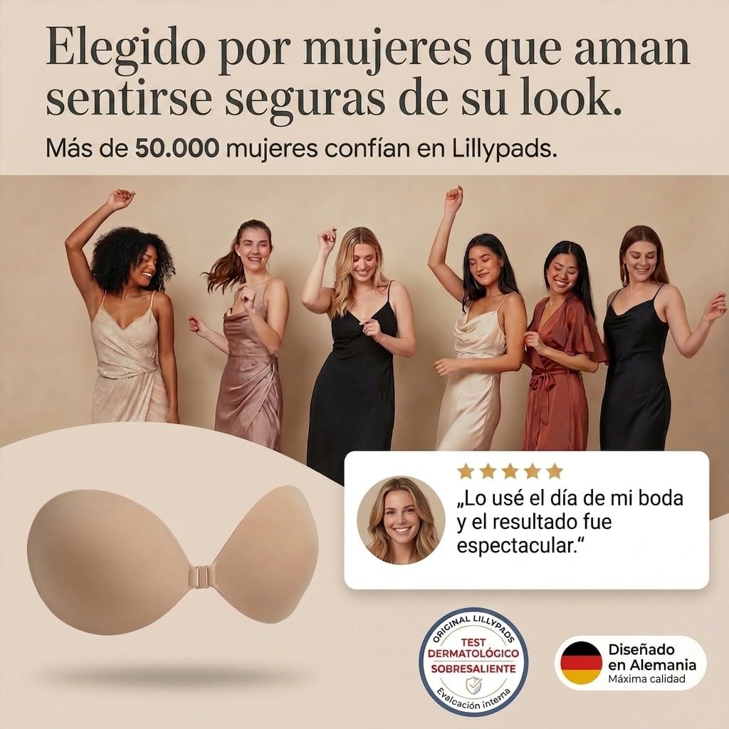 Sujetador Adhesivo Push Up – Sticky Bra Autoadhesivo con Cierre Metálico – Sujetador Sin Tirantes para Espalda Descubierta – Reutilizable