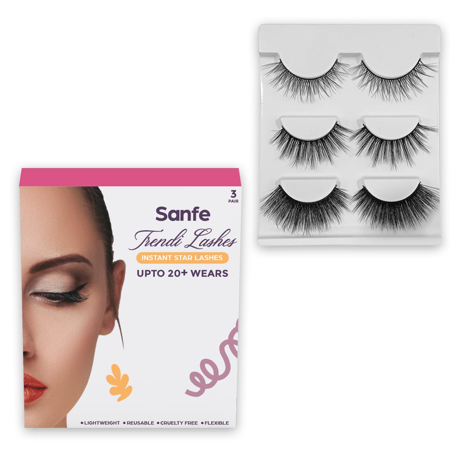 Sanfe Instant Star Lashes | False Eyelash, Eye Makeup | Long Lasting, Natural Look with Eyelash Glue | G07, 1 pair (Style 3)