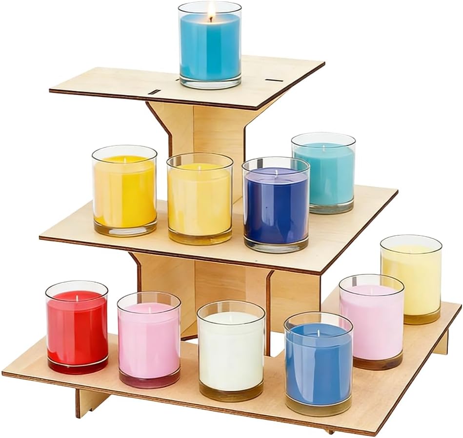 PH PandaHall 3 Tier Corner Display Stand with Shelves Unfinished Wooden Corner Display Rack 3 Step Collectibles Riser Tower Stand for Retail Table Top Counter Top Craft Shows Farmers Market Vendors