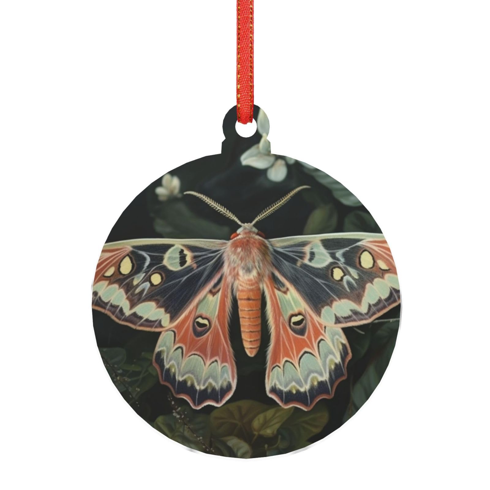 Beautiful Moth Christmas Ornament Round Shape Acrylic Hanging Ornaments for Christmas Tree Holidays Ornaments with Gold Rope Hanging Xmas Pendants Crafts for Party Xmas Decor