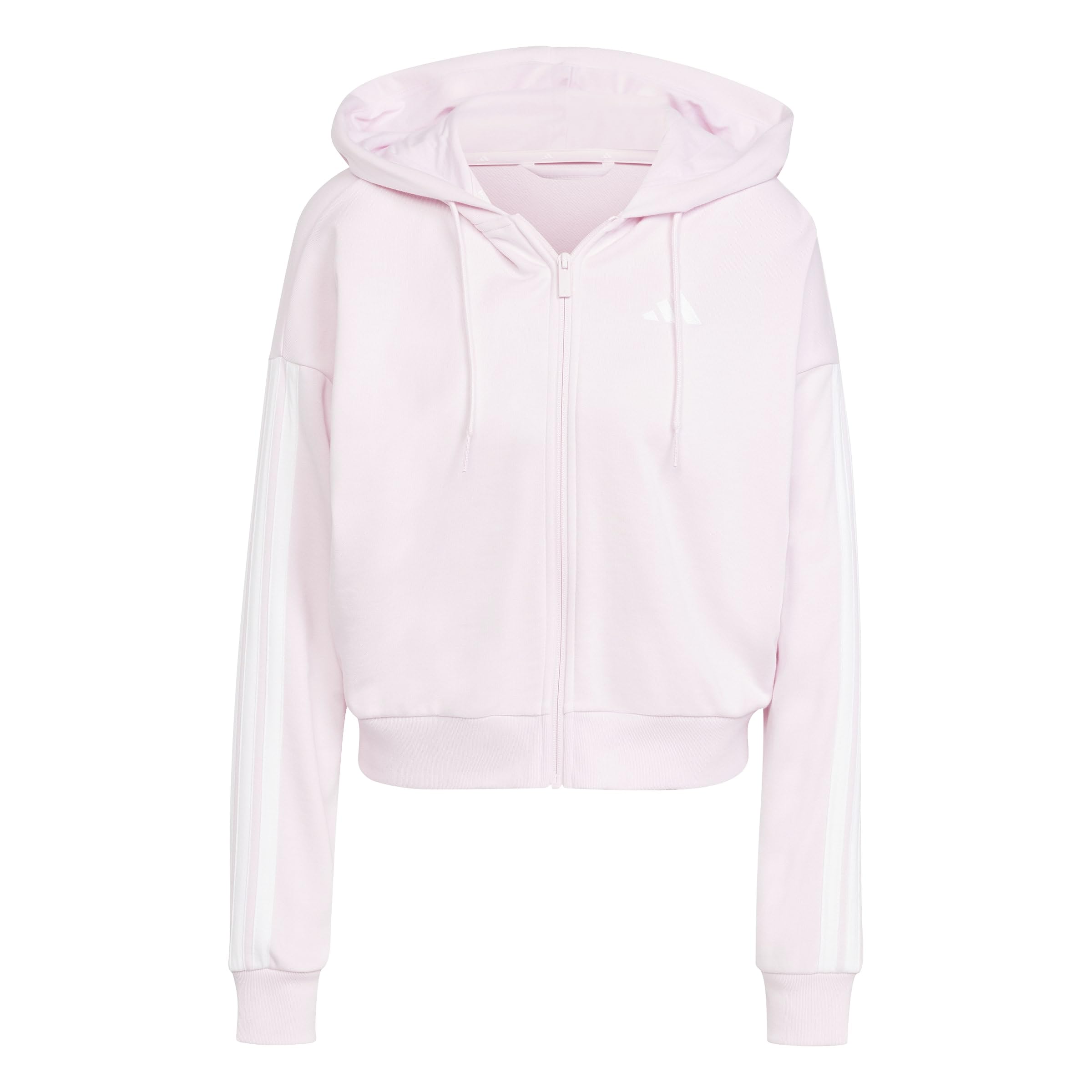 adidas Women's Essentials 3-Stripes French Terry Full Zip Hoodie Sweatshirt, Clear Pink/White, S
