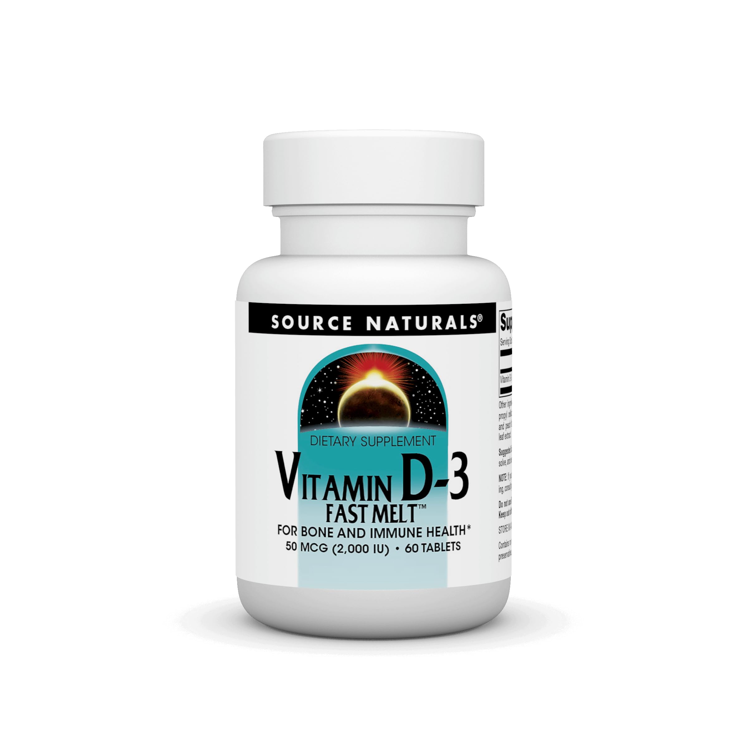 Source Naturals Vitamin D-3 2000 iu Supports Bone & Immune Health - Black Cherry Peach Flavor - 60 Fast Melt Tablets