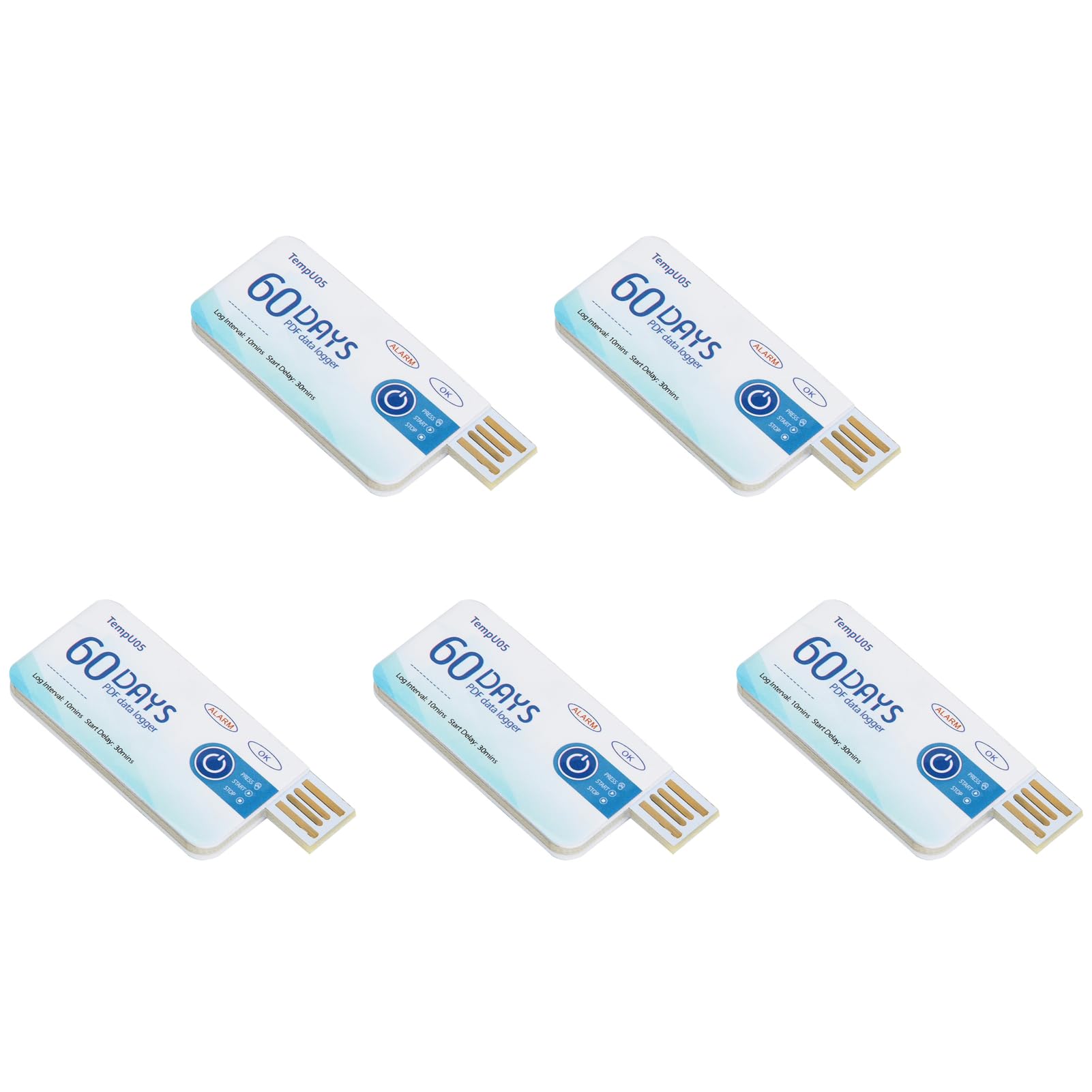 Registrador de Datos de Temperatura TempU05 de 5 uds. Registrador de Temperatura Desechable de un Solo Uso Registrador de Temperatura USB Desechable de 60 Días Informe en PDF de