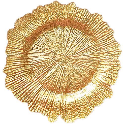 Elegant Event Essentials Reef Charger Plate 33cm Premium-Quality Decorative Plate Elegant Reef Design Hand Wash Only Perfect for Weddings & Special Events Gold