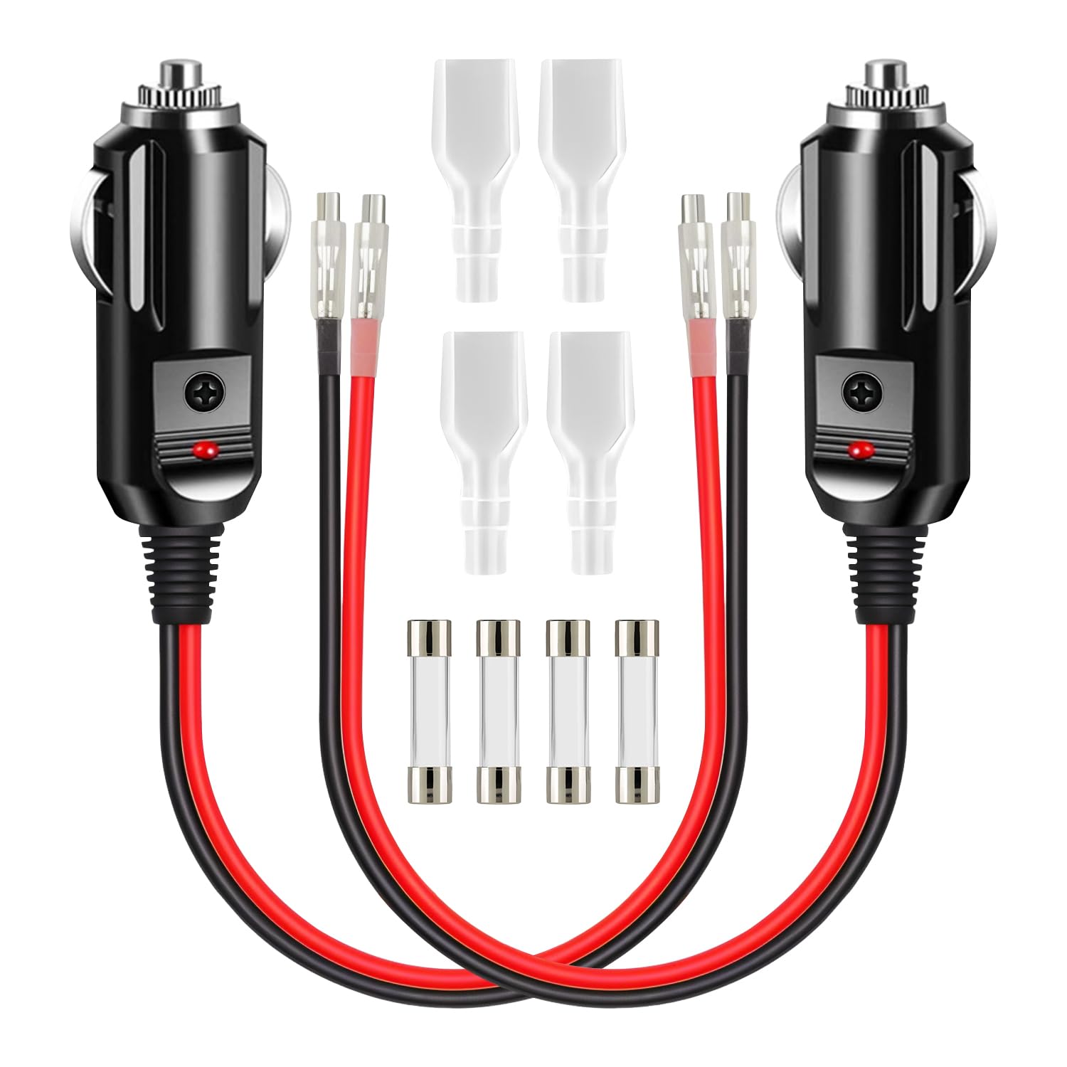 XEIYEI Zigarettenanzünder Stecker Auto 12V Stecker 2 Stk KFZ Sicherheits Universalstecker 12-24V mit LED Lichter 10A/15A Sicherung 16AWG 15cm Kabel für Auto LKW PKW Motorrad