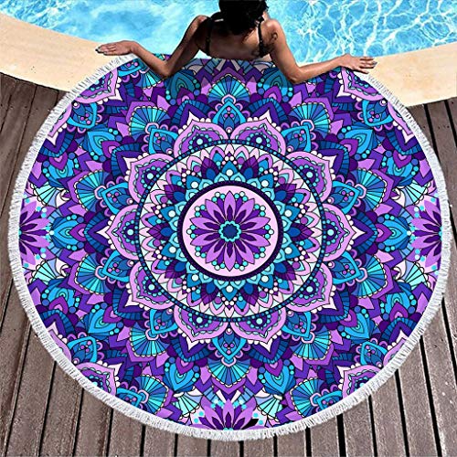 Toalla de playa redonda de secado rápido con mandala, ultra suave, para acampada, color blanco 150 cm
