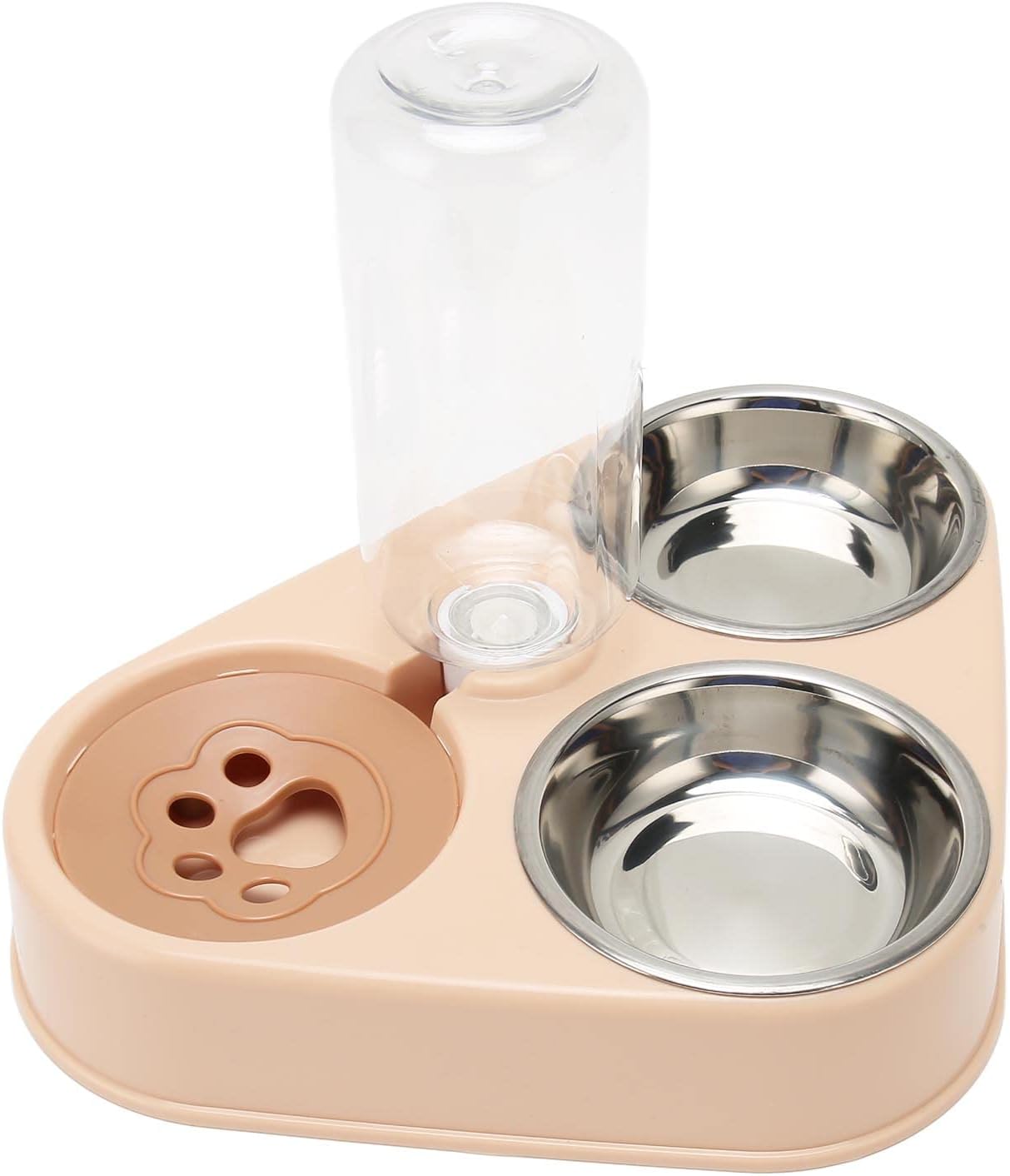 Pet Waterer Bottle Food Bowl Set Prevent Spill Triple Cat Bowls with Automatic Water Bottle for Cat Dog Rabbit Bird Pink