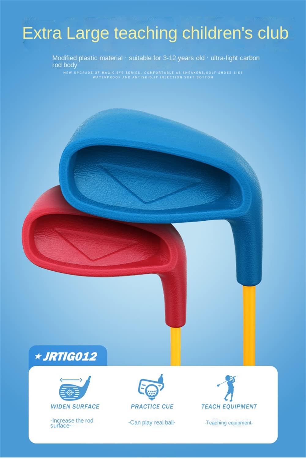 Hierros para palos de golf junior con eje de carbono y superficie extra grande