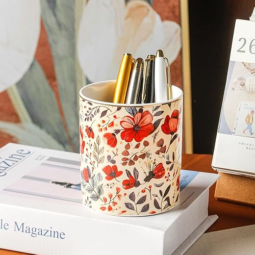 Miniatura 2 de Soporte de cerámica con rayas verticales para escritorio, lindo portalápices, taza, olla, organizador de escritorio, soporte para brochas de