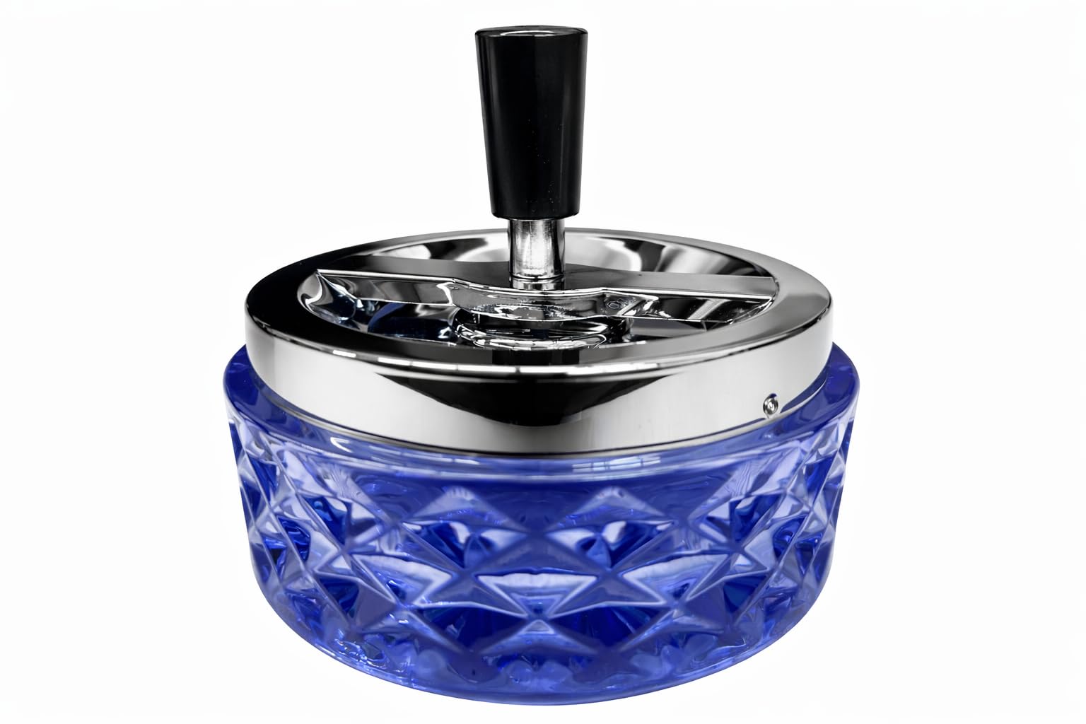 4.75" Round Push Down Glass Ashtray with Spinning Tray ~ Choose Your Own Color (Aqua Blue)