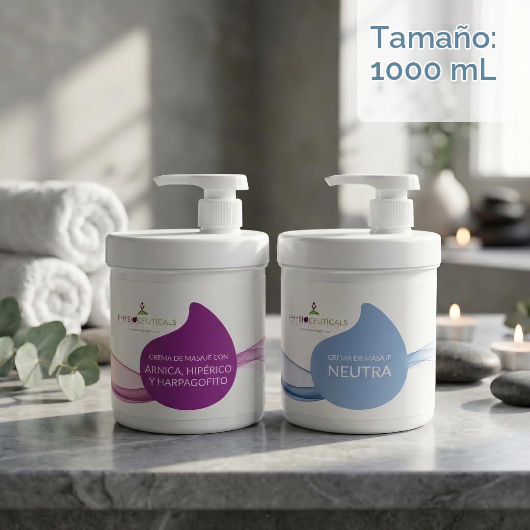 PHYSIOCEUTICALS - Pack Fisioterapia 2 Cremas Masaje 1000ml - Crema Neutra + Crema Complet con Ingredientes Naturales - Kit Profesional para Masaje