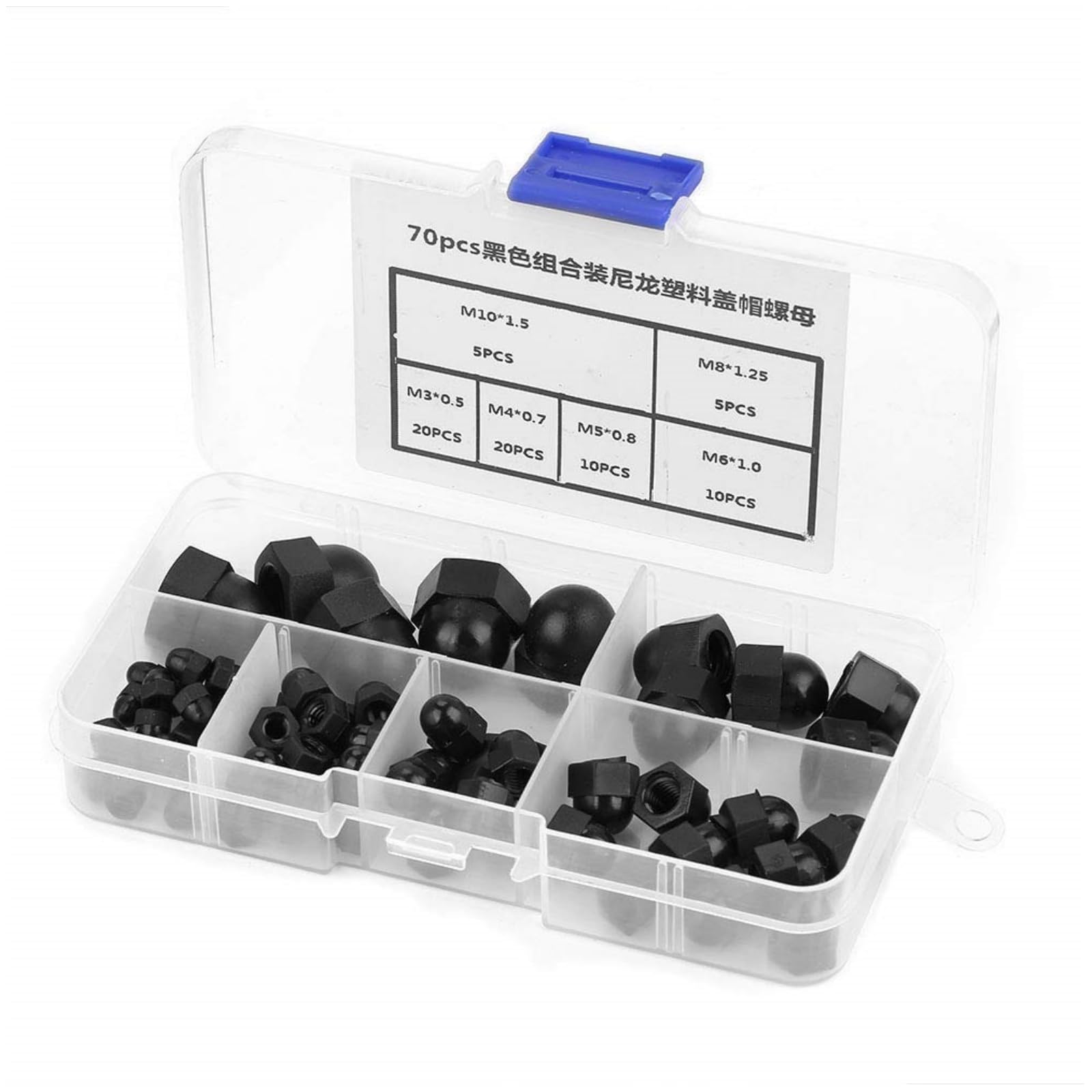 ホイールナットカバー 70個セット ナットキャップ どんぐりプラスチック六角袋ナット M3 / M4 / M5 / M6 / M8 / M10ナイロンナット 六角ヘッド ド ーム どんぐりキャップナット 六角ヘッド ド ーム(黒) 袋ナット プラスチック キャップナット 樹脂