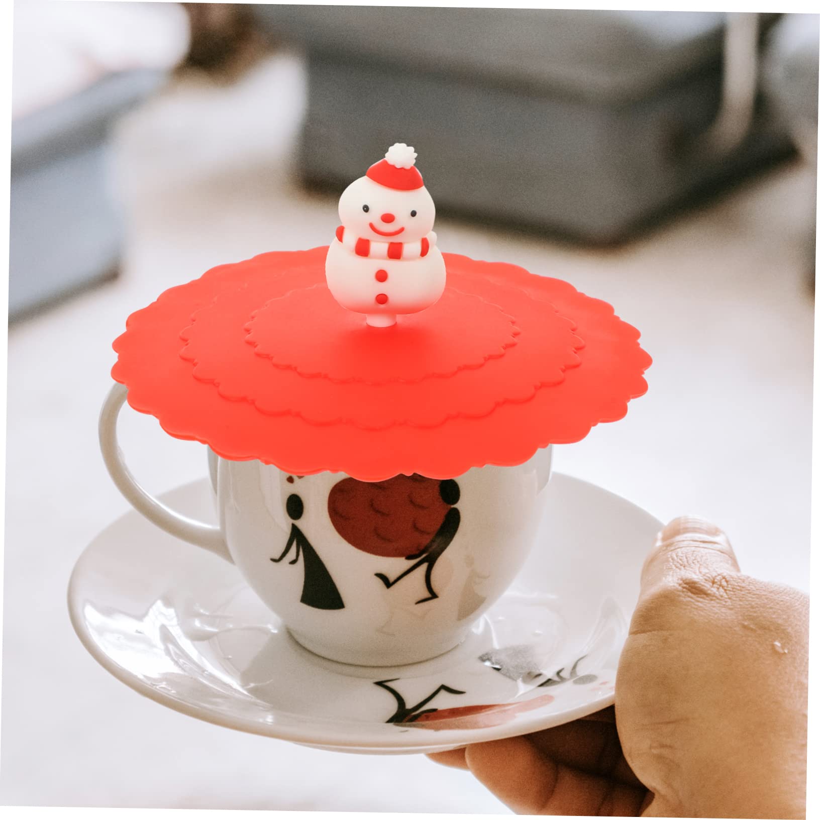 Amosfun 5 Ensembles Couvercle De Tasse En Silicone De Noël Couvercle De Tasse Élastique Garniture De Forêt Lumineuse Guirlande Gonfleur Domestique Couvercles De Boissons Pour 6 pièces * 5