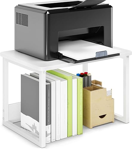 Soporte de impresora con almacenamiento para escritorio, soporte de impresora de escritorio blanco, organizador para el hogaroficina, elevador de
