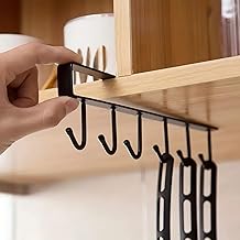 Mug Hooks Under Cabinet, Mug Holder Rack Coffee Cups Holder Hanger for Kitchen Utensils/Ties Belts/Scarf/Keys Storage, Fit for 0.8 inch Thickness Cabinet or Less, Black
