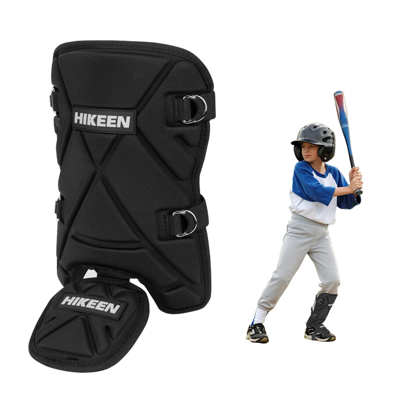 Hikeen Baseball Leg Guard Batter's Shin and Foot Shield with Adjustable Straps Batting Softball Gear Suitable for Right Hand & Left Hand Hitters Kids