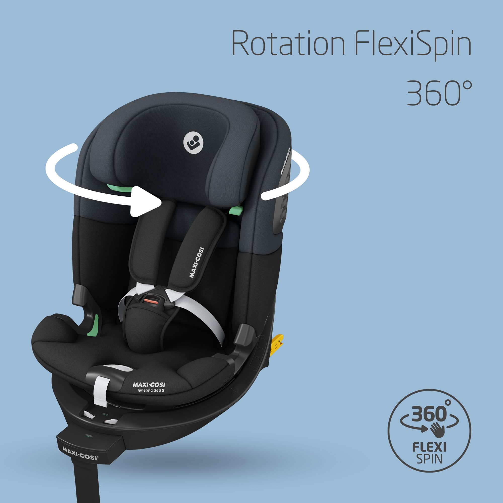 Maxi-Cosi Emerald 360 S i-Size, Siège-auto Isofix 360 Pivotant, 0-12 ans (40-150 cm), Siège-auto bébé & enfant, Rotation FlexiSpin 360°, 4 Inclinaisons, Protection G-CELL, Tonal Black