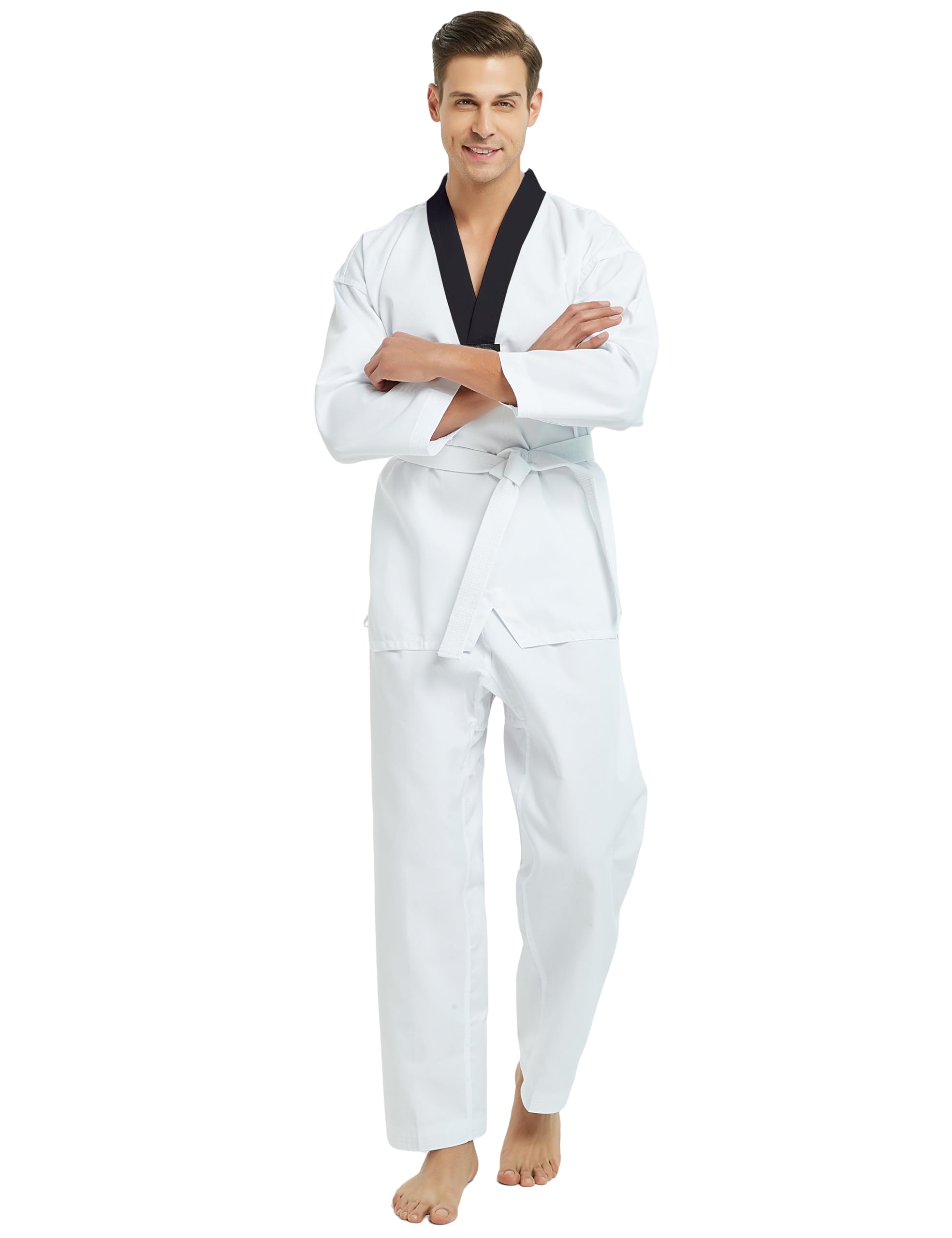 TopTie Uniforme de taekwondo personalizado para hombre con bordado, uniforme de estudiante TKD Dobok personalizado con cinturón, traje de artes marciales personalizado