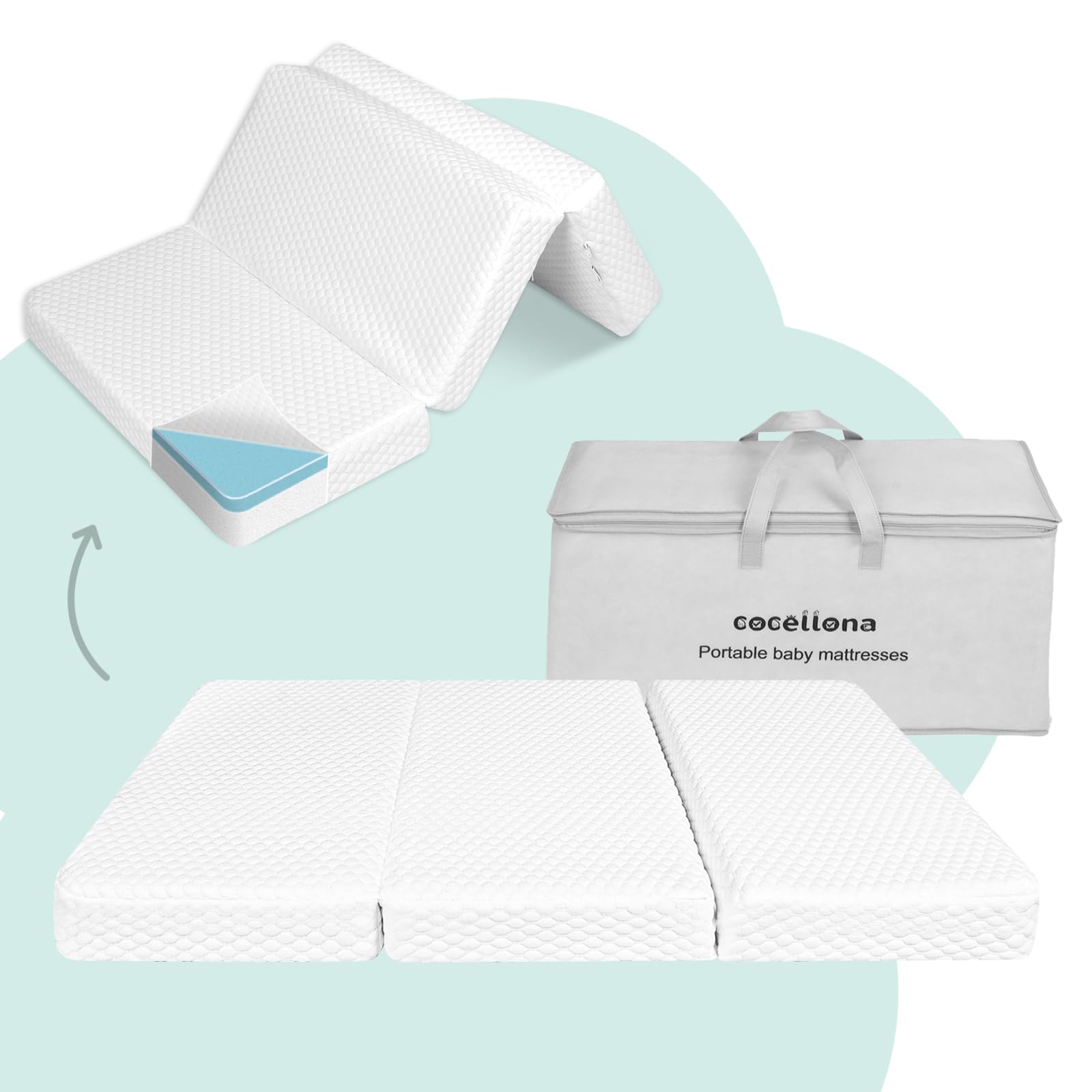 Pack and Play Mattress, 38x26 Trifold Pack n Play Mattress with Breathable Removable Cover, Dual-Sided Memory Foam Foldable Portable Crib Mattress for Pack N Play Baby Toddlers