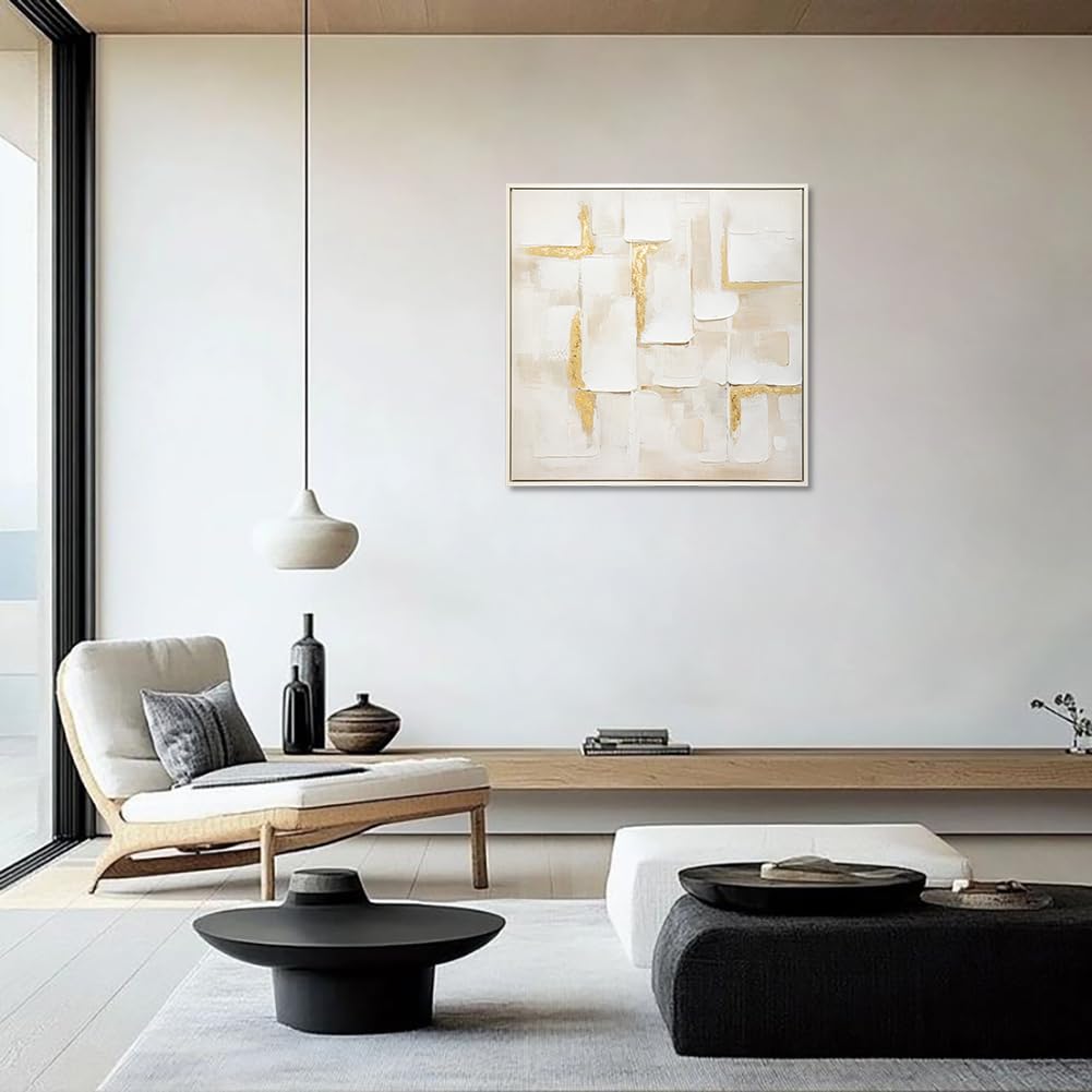 Briful 60 x 60cm Große Canvas Gemälde Abstrakte Geometrie mit Gold Wandkunst auf Leinwand