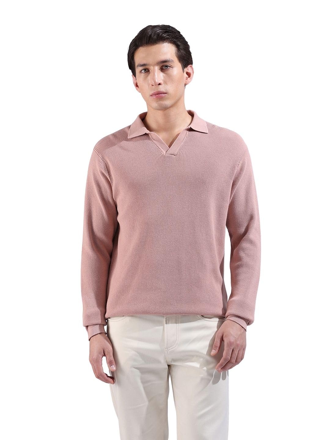 the indian garage co Men Slim Fit Textured Flatknit Long Sleeve Polo T-Shirt-picture-39