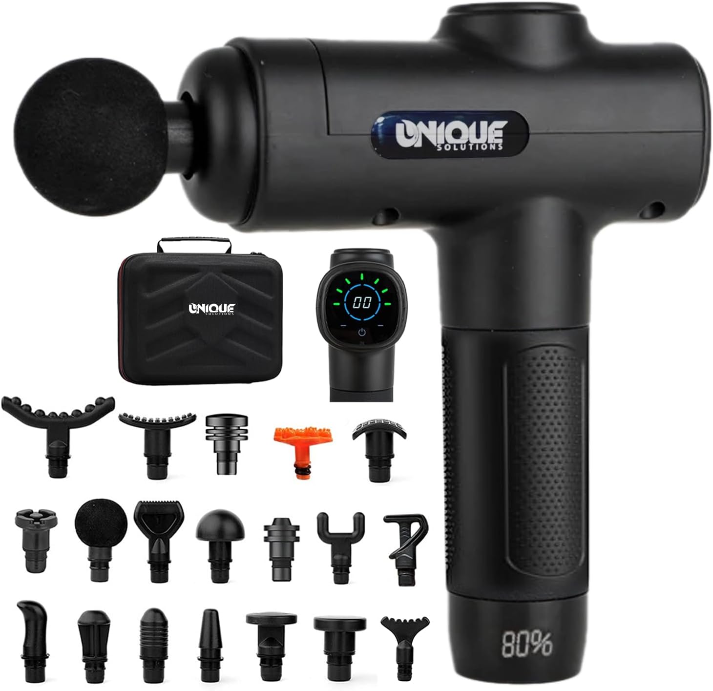 Massage Gun for Athletes – Quiet Electric Handheld Massager Gun with LCD, 20 Heads, Deep Tissue Muscle Massager for Pain Relief