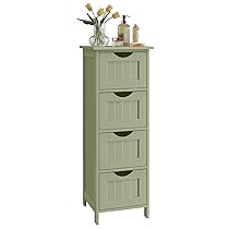 VASAGLE Mobile da Bagno, Cassettiera, Armadio Autoportante, con 4 Cassetti, 30 x 30 x 82 cm, per Bagno, Soggiorno, Sala da Pranzo, Cucina, Stile Moderno, Verde Alloro LHC040C02