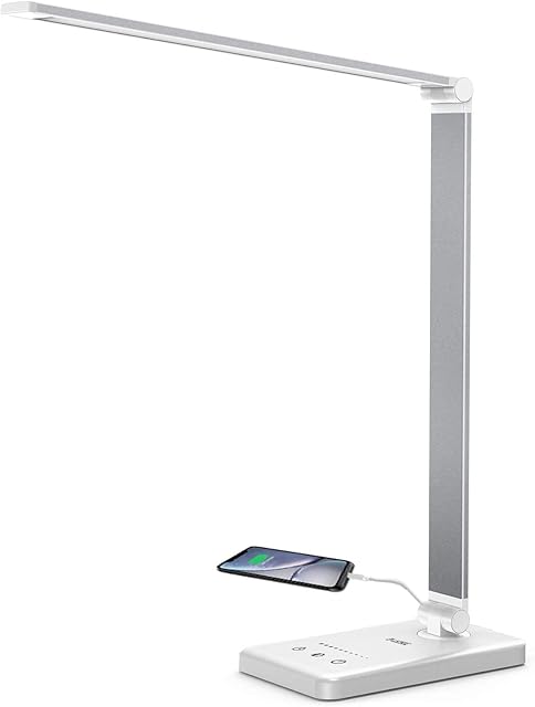 Lacmisc Lampka biurkowa LED, przyciemniana lampka stołowa, 5 kolorów i 10 poziomów jasności, obsługa dotykowa, złącze USB, 6 W, funkcja pamięci