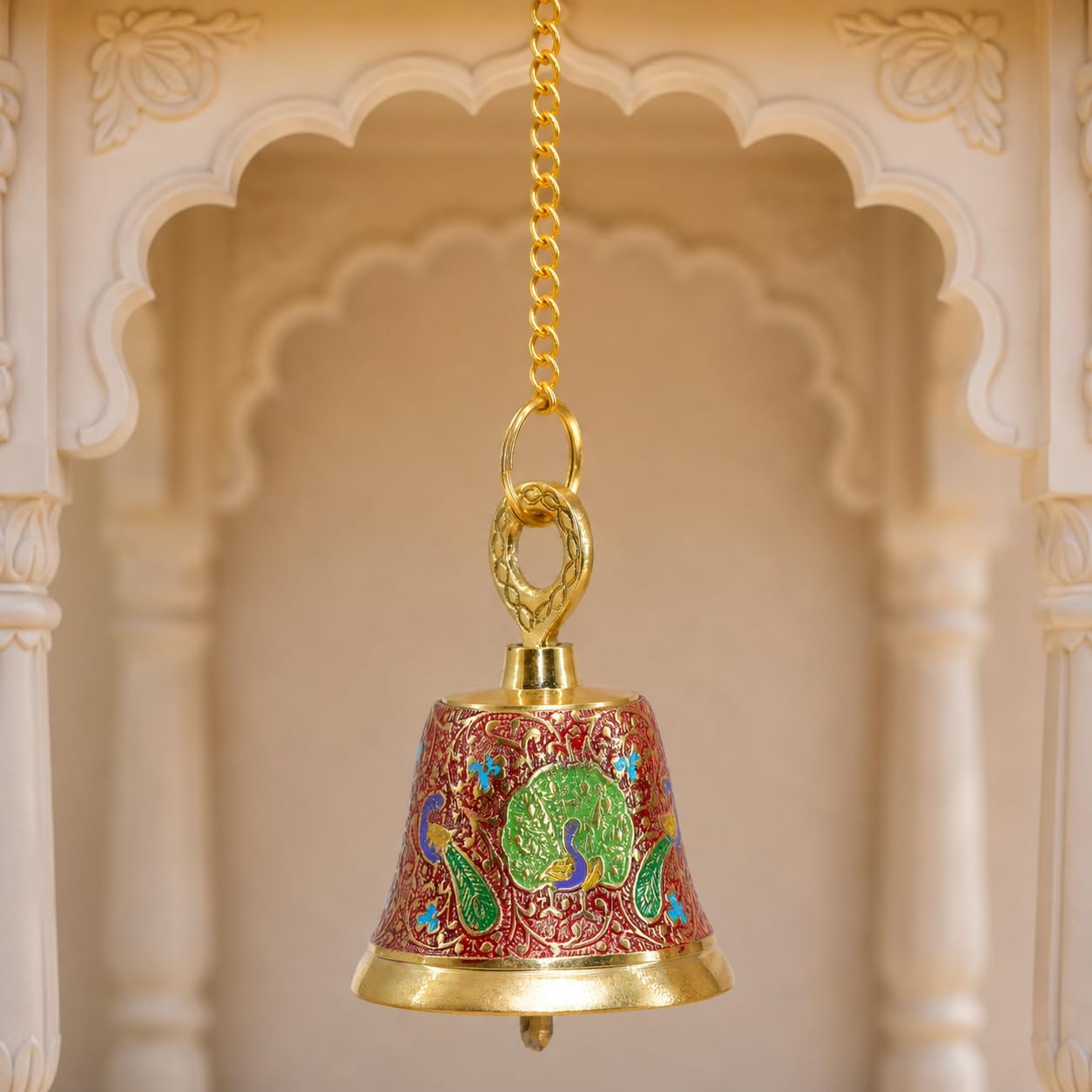 CraftVatika Brass Wall Hanging Bell Ghanti for Pooja Decoration Mandir Home Temple, Pooja Decorative Items, Ghanti Bell with Deep Sound, Puja Bell with Chain and Hook (20 Inch Height)