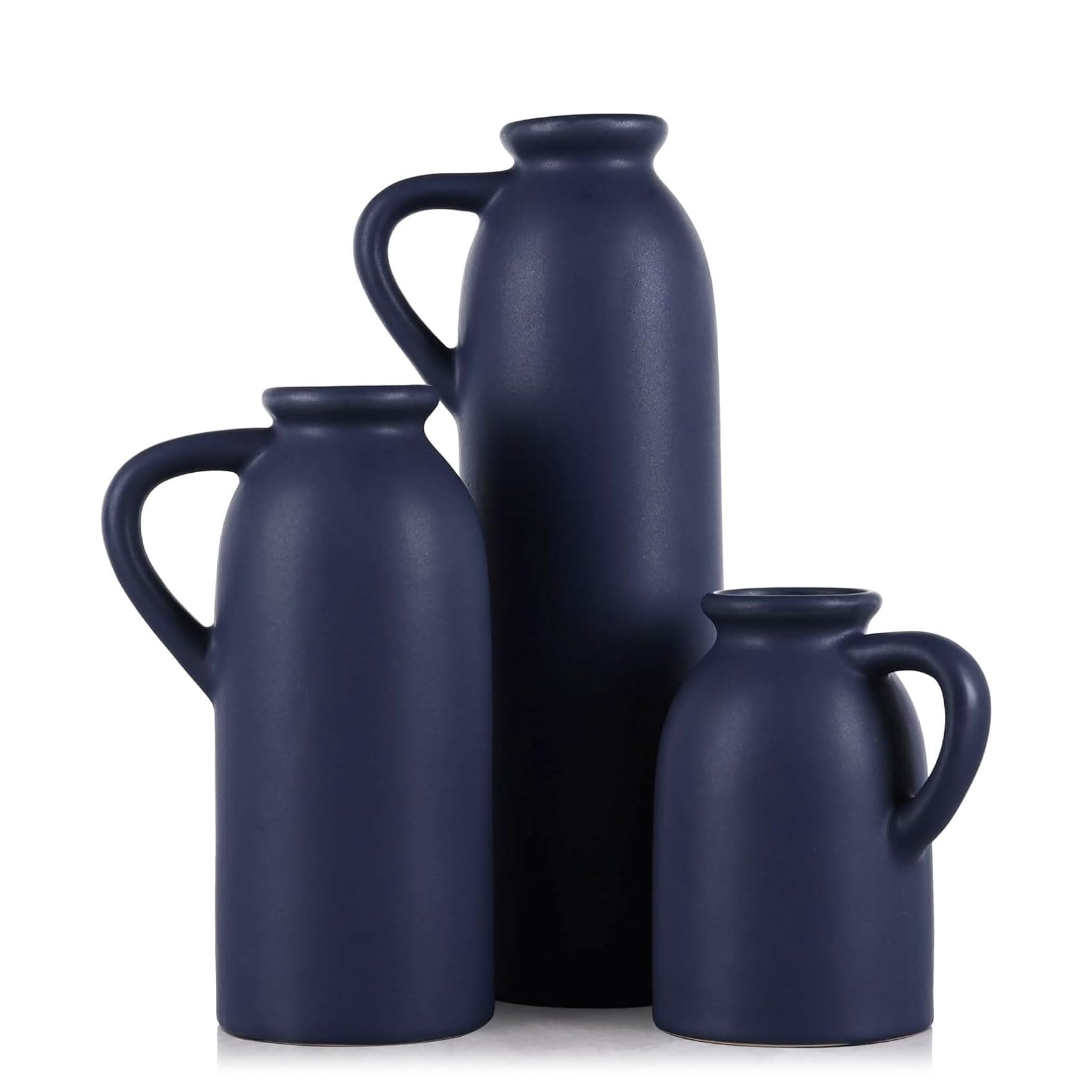 Jarrones de Cerámica Azul Juego de 3 - Boho Moderno Azul Marino Centros de Mesa y Floreros para Sala, Cocina, Manto, Dormitorio, Mesa de Comedor, Oficina, Casa de Campo, Centros de Mesa