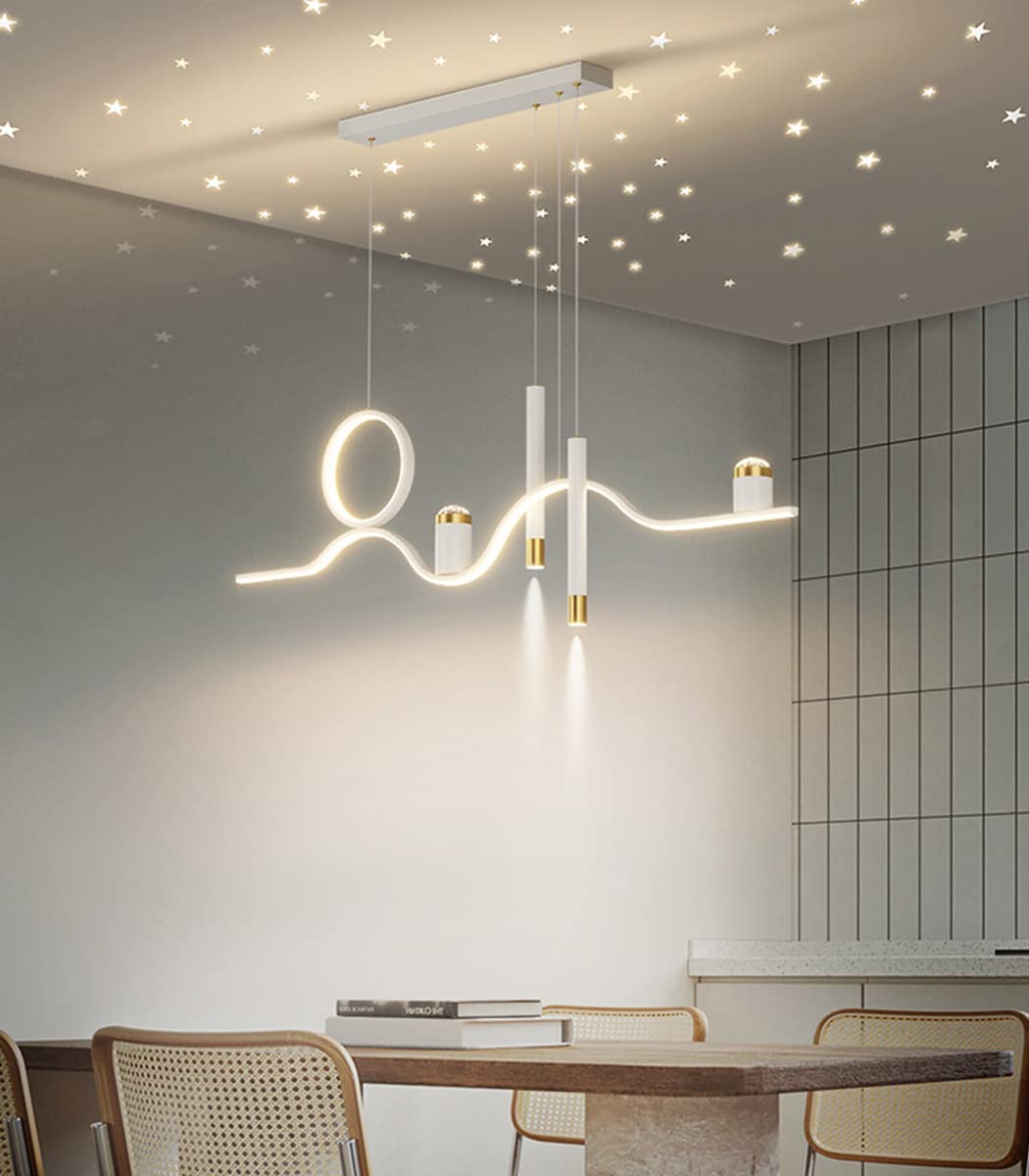 Bellastein LED Hanglamp Nieuwe Moderne High End Restaurant Hanglamp Ring Kroonluchter met Crystal Shape Acryl Dimbare Afstandsbediening Verstelbare Ronde Plafondlamp (Wit