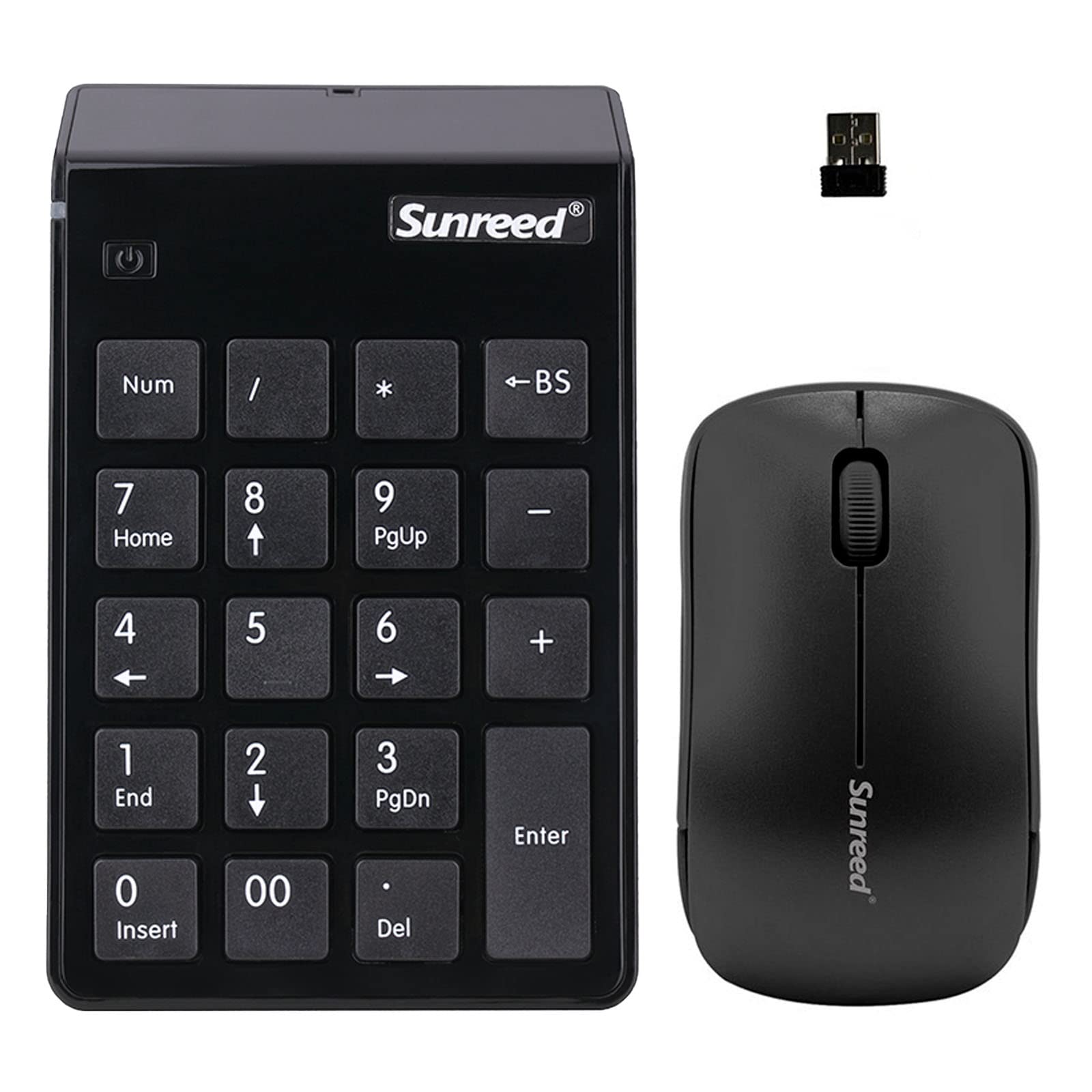 USB Numeric Keypad & Mouse Combo, Sunreed 2.4G Wireless Mini Number Pad Keyboard with Power Switch for Laptop Desktop Notebook, Just One USB Port