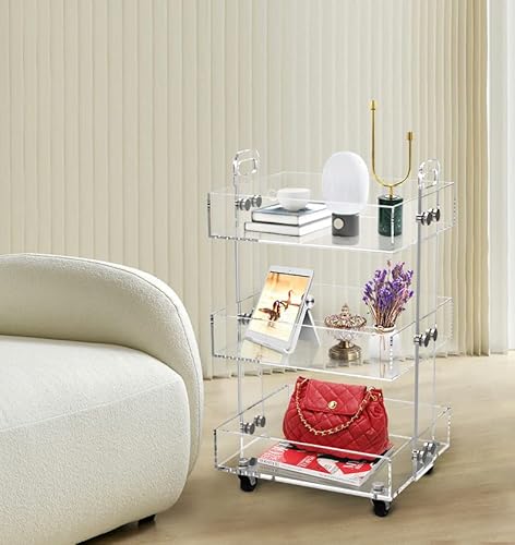 Onelux 3-Tier Acrylic Utility Rolling Cart, Multifunction Storage Cart On Wheels #TOP3