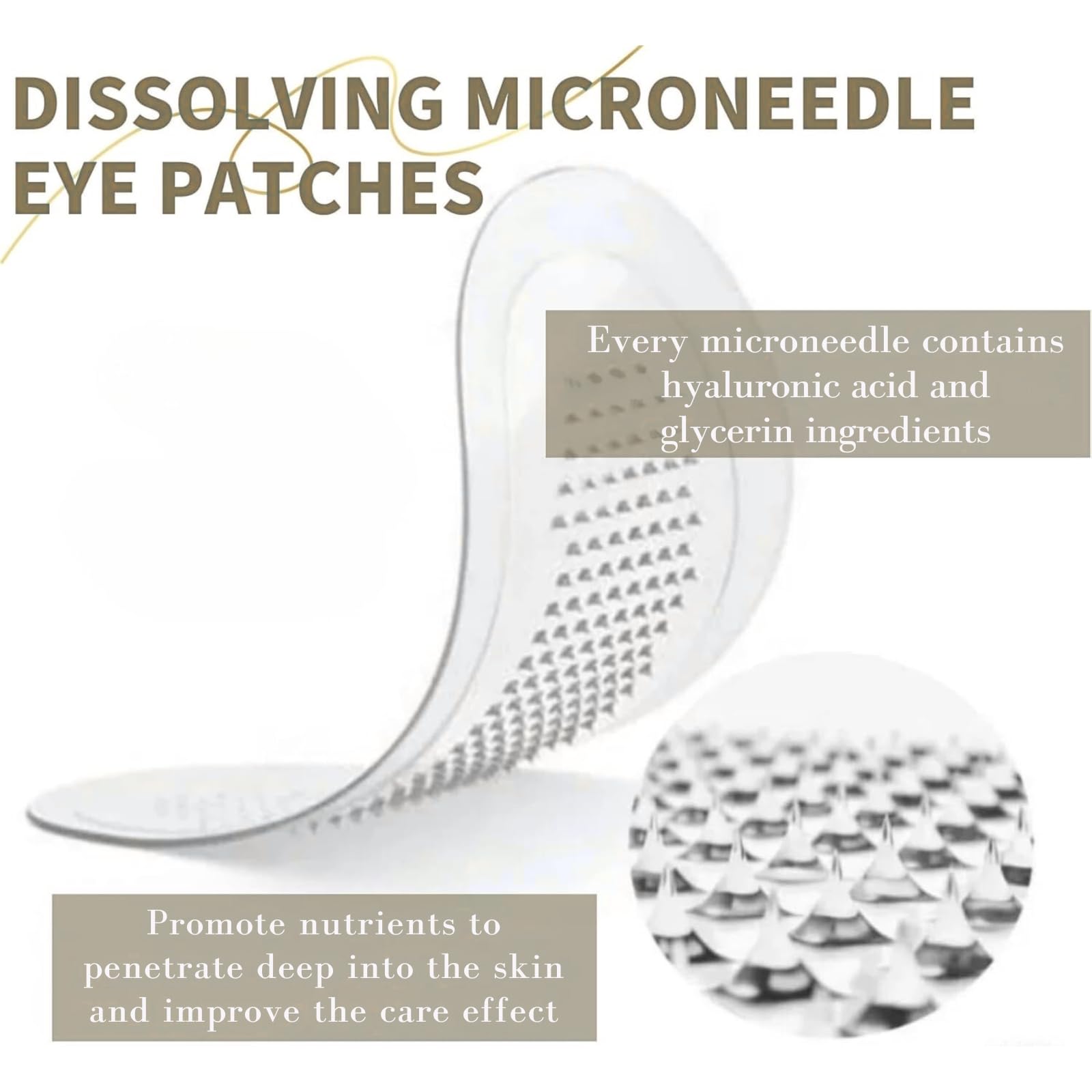 Nano Microneedle Patch for Eye,Dissolving Microneedle Eye Patches,Micro Needle Patches with Glycerin,Hyaluronic Acid-Anti-Wrinkle Under Eye Gel,Micro Needle Patches for Puffy Eyes&Dark Circles (8PCS) - Image 2